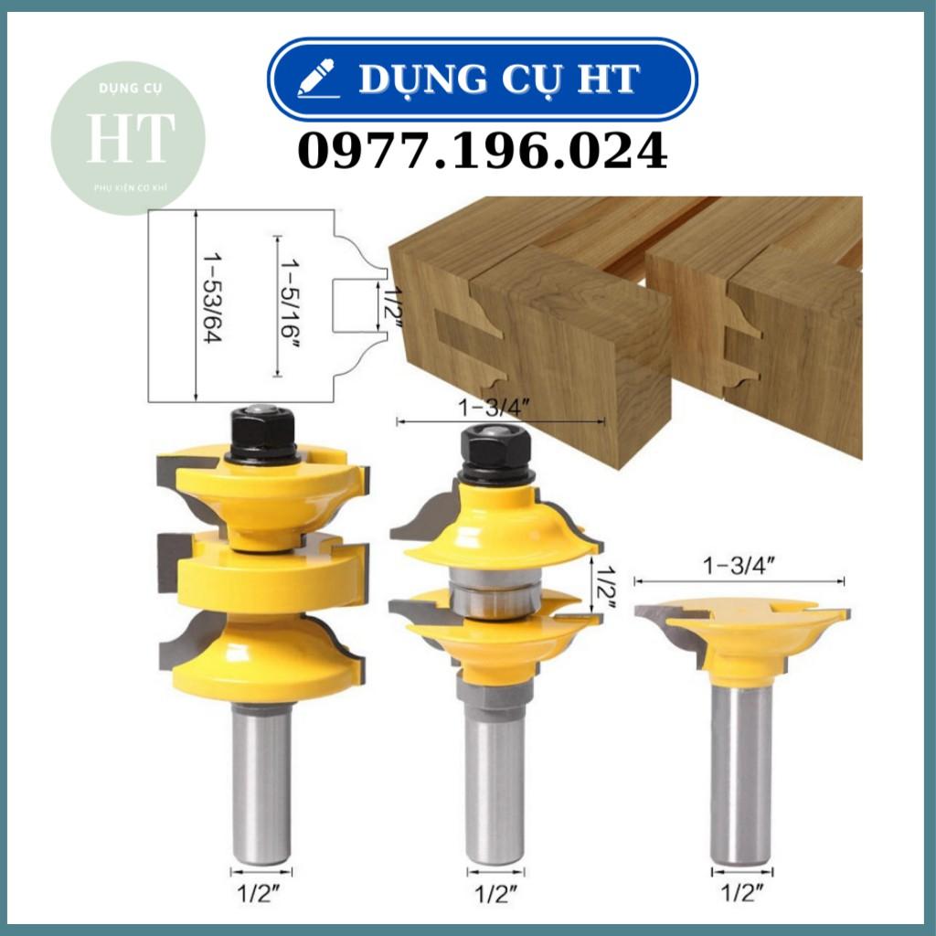 Bộ mũi dao phay gỗ ghép mộng cửa loại dày cốt 12ly7 - Mũi soi máy phay gỗ router cầm tay