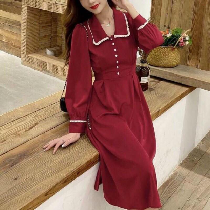 Đầm Tiểu Thư Dài Tay Phối Nút Giá Rẻ