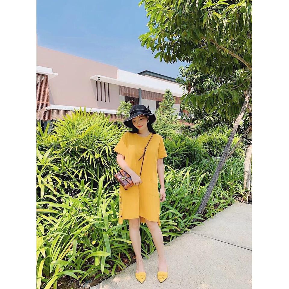 ĐẦM SUÔNG 2 TÚI PHỐI NÚT XINH