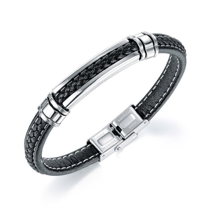 Vòng Tay Nam Dây Da Titan Ko Han Rỉ TT 3982