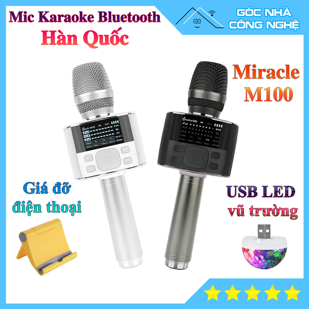 Micro Karaoke Bluetooth Miracle M100 Hàn Quốc - Bản nâng cấp của Miracle M75+ và Magic Sing MP30 - Nhiều Tính Năng - Kèm Quà Tặng Khuyến Mãi - HÀNG CHÍNH HÃNG