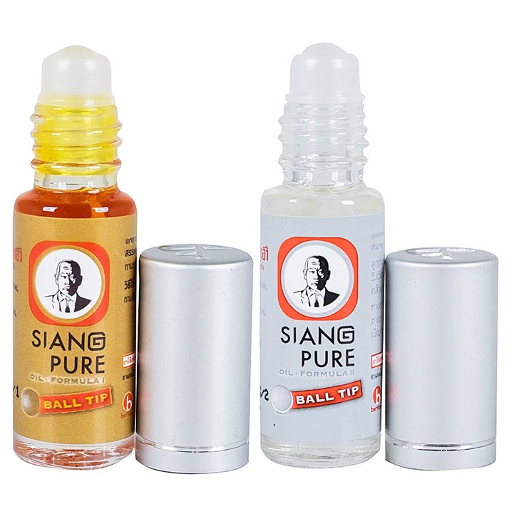 Bộ 6 Chai Dầu gió lăn Siang Pure 3cc ông già Thái Lan / Trắng , Vàng