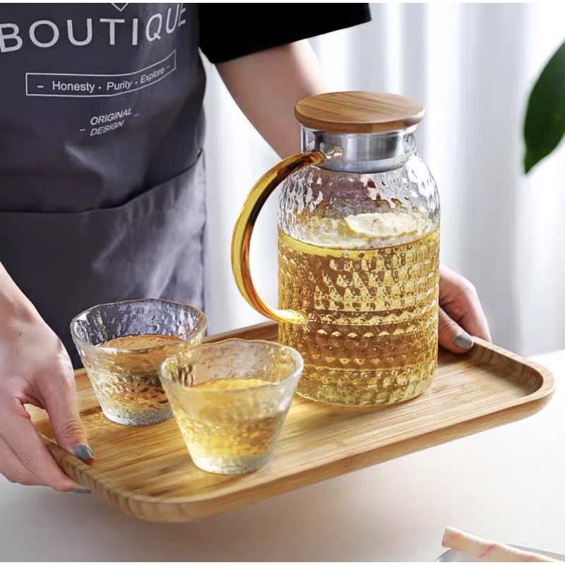 Bình nước sần bầu nắp gỗ chịu nhiệt