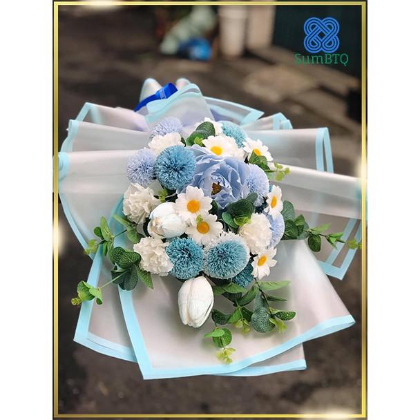 Hoa Giấy Mix Bó Trắng Xanh 3701