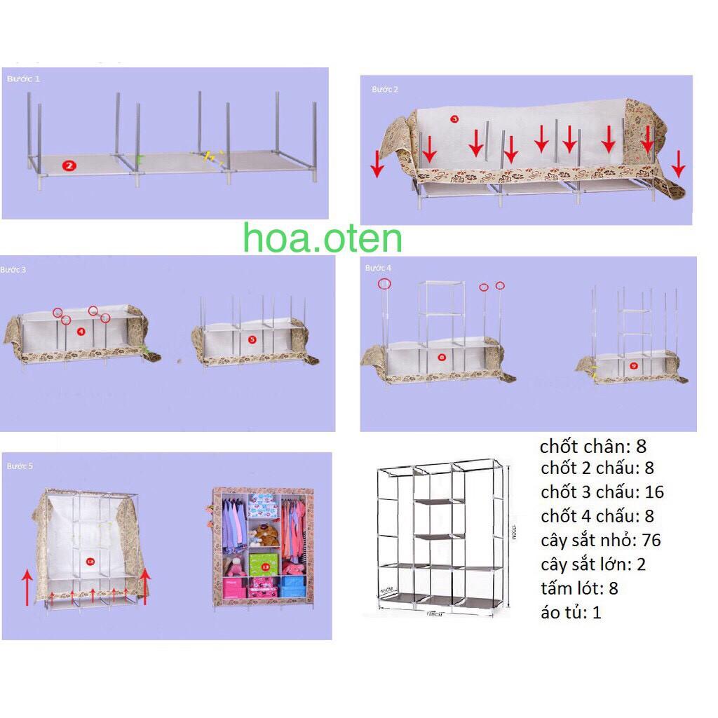 Tủ Vải Đựng Quần Áo 3 Buồng 8 Ngăn Cao Cấp