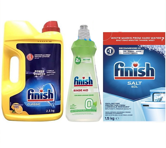 Combo muối rửa bát Finish 1.2kg+Bột Finish 2,5kg+Nước làm bóng finish chuyên dùng cho máy 400ml