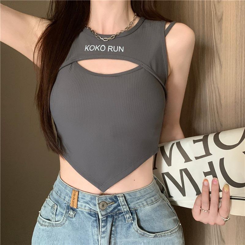 Áo 3 lỗ mix dây khoét ngực KOKORUN đệm ngực vạt tam giác croptop