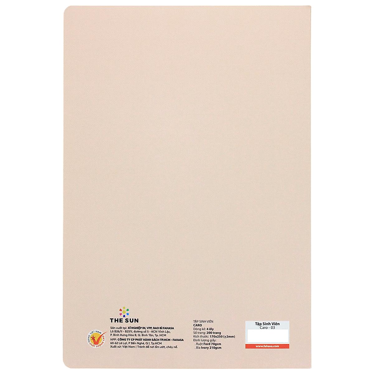 Tập Sinh Viên Caro - 4 Ô Ly - 200 Trang 70gsm - The Sun 03 (Mẫu Bìa Giao Ngẫu Nhiên)