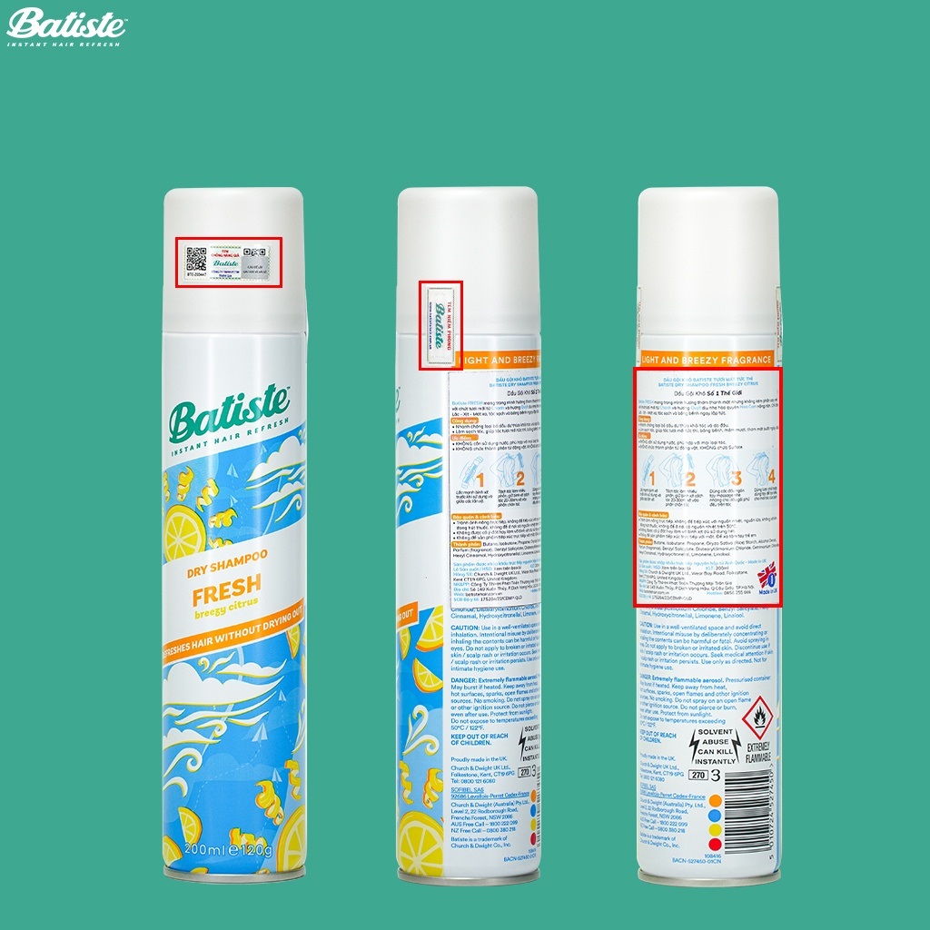 Dầu Gội Khô Batiste Tươi Mát Tức Thì - Batiste Dry Shampoo Light &amp; Breezy Fresh 200ml