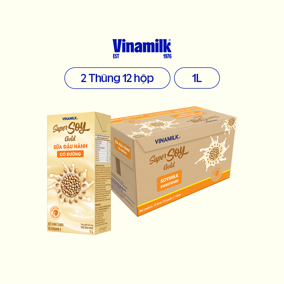2 Thùng Sữa đậu nành GoldSoy có đường 1L 12 Hộp/thùng