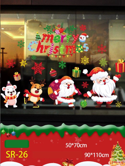 Decal trang tri Noel hít tĩnh điện - 2 ông già noel và 2 người bạn