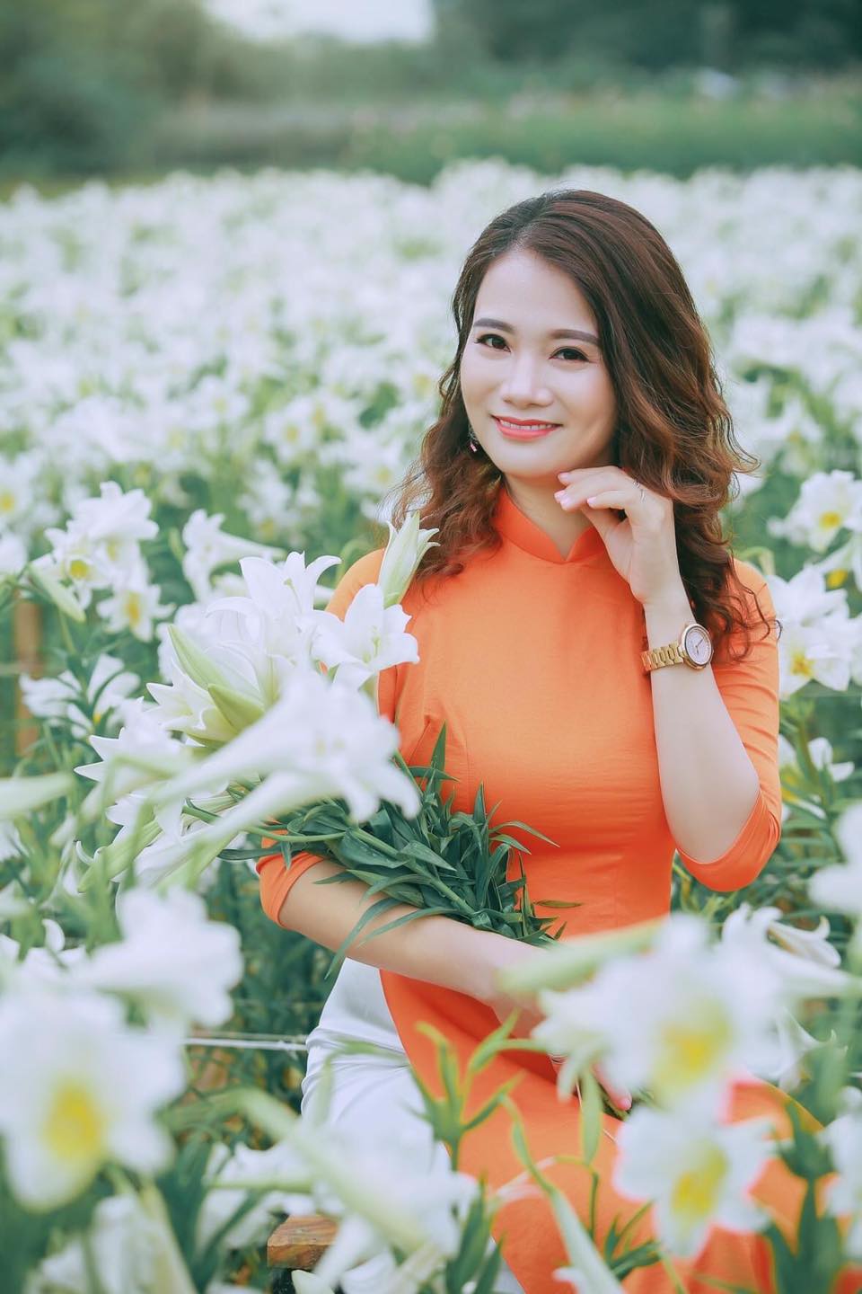 Áo Dài Truyền Thống Lụa Tô Châu Cao Cấp - Áo Cam , Áo Dài Mian