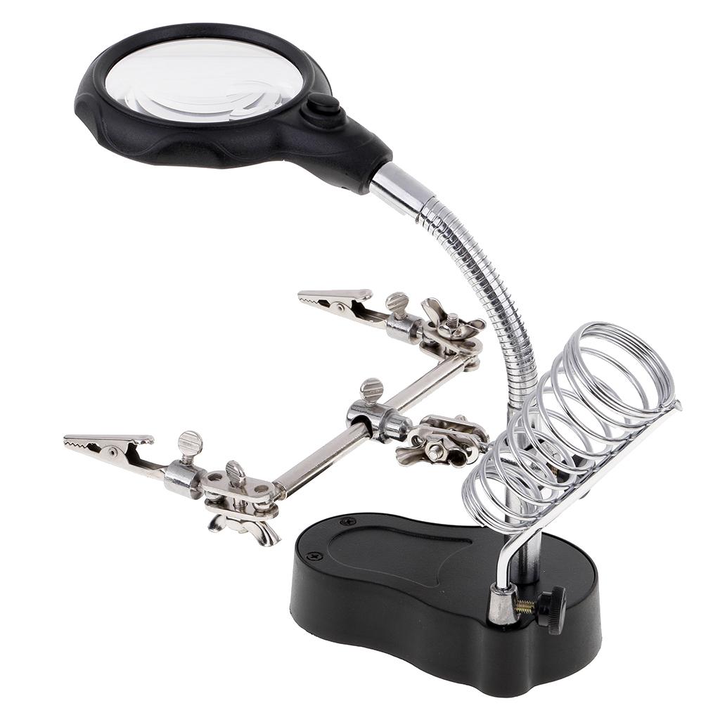 Soldering Holder 3rd Helping Clip 3.5x 12x Magnifying Magnifier w/ LED Light