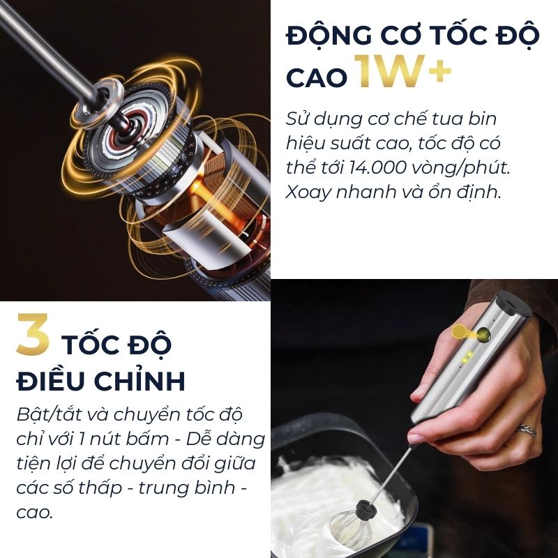Máy đánh bọt cafe cầm tay DandiHome có giá treo, sạc điện, 10w, hàng chính hãng bảo hành 12 tháng