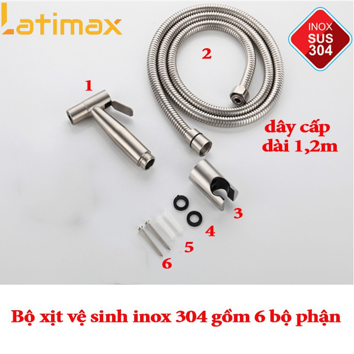 Bộ vòi xịt vệ sinh Inox 304, Vòi xịt bồn cầu, toilet, nhà tắm Cao Cấp Latimax VXT1 Sang trọng và Bền đẹp