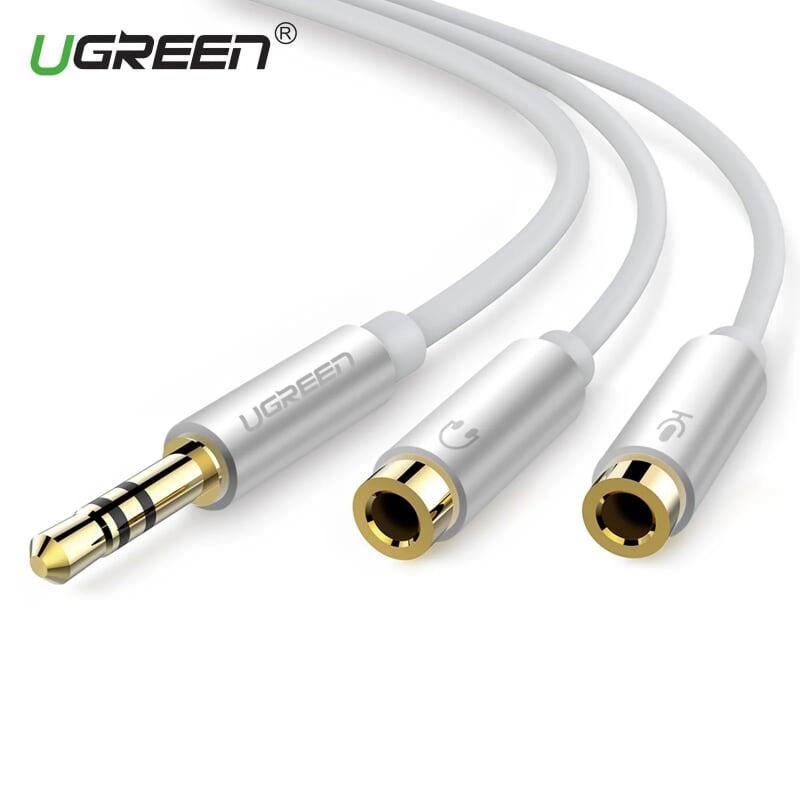 Ugreen UG30618AV141TK 20CM màu Trắng Dây chuyển âm thanh 3.5mm dương sang Jack Mic + Loa âm - HÀNG CHÍNH HÃNG