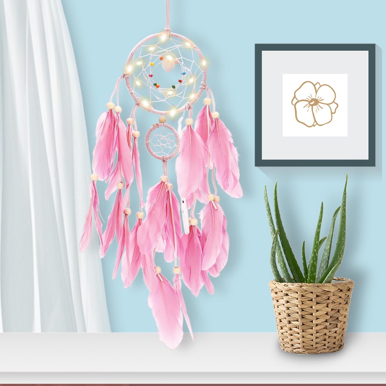 Dream catcher handmade có đèn led treo tường trang trí phòng và nhiếp ảnh
