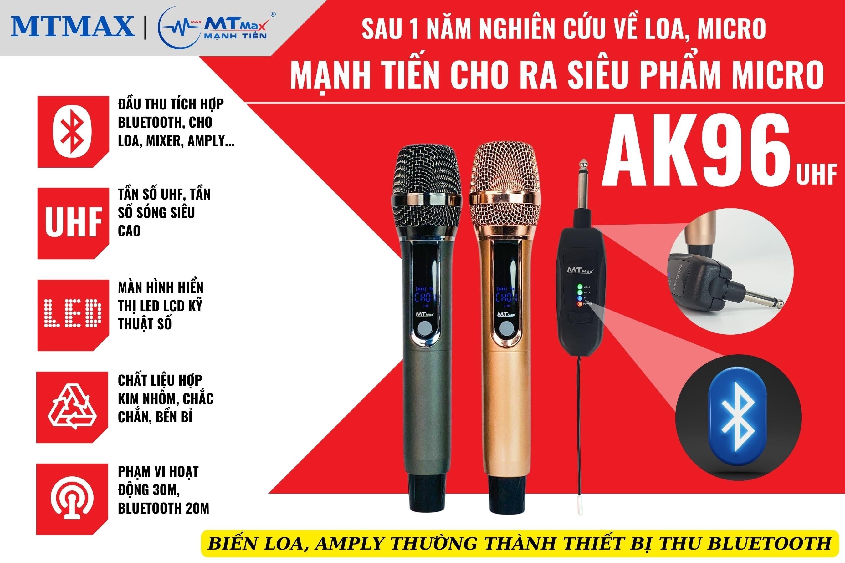 Micro Đa Năng Tích Hợp Bluetooth MTMAX AK96 Cao Cấp – Biến Loa Amply Thường Thành Thiết Bị Bluetooth Thông Minh