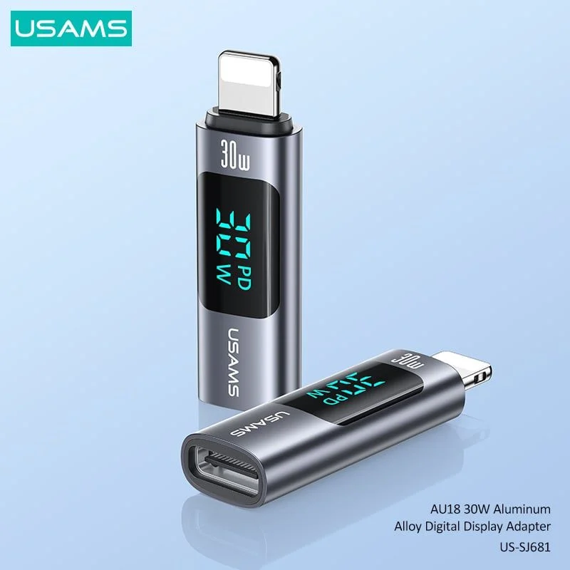 Đầu chuyển đổi dây sạc (C to L) Usams SJ681 sạc nhanh 20W/ 27W cho điện thoại 11/ 12/ 13/ 14 Pro Max _ Hàng chính hãng