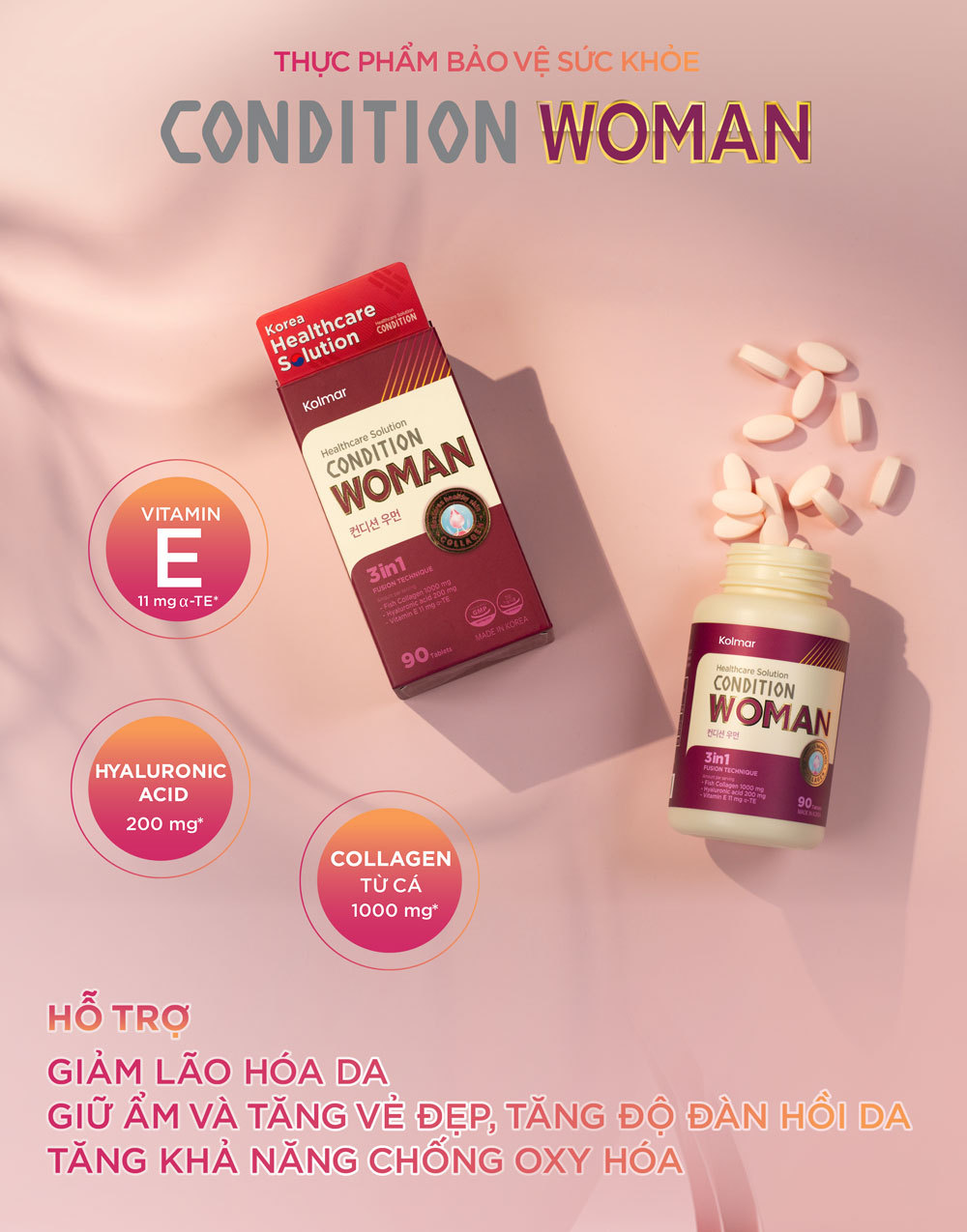 Thực Phẩm Bảo Vệ Sức Khỏe CONDITION WOMAN - Hộp 90 Viên uống collagen