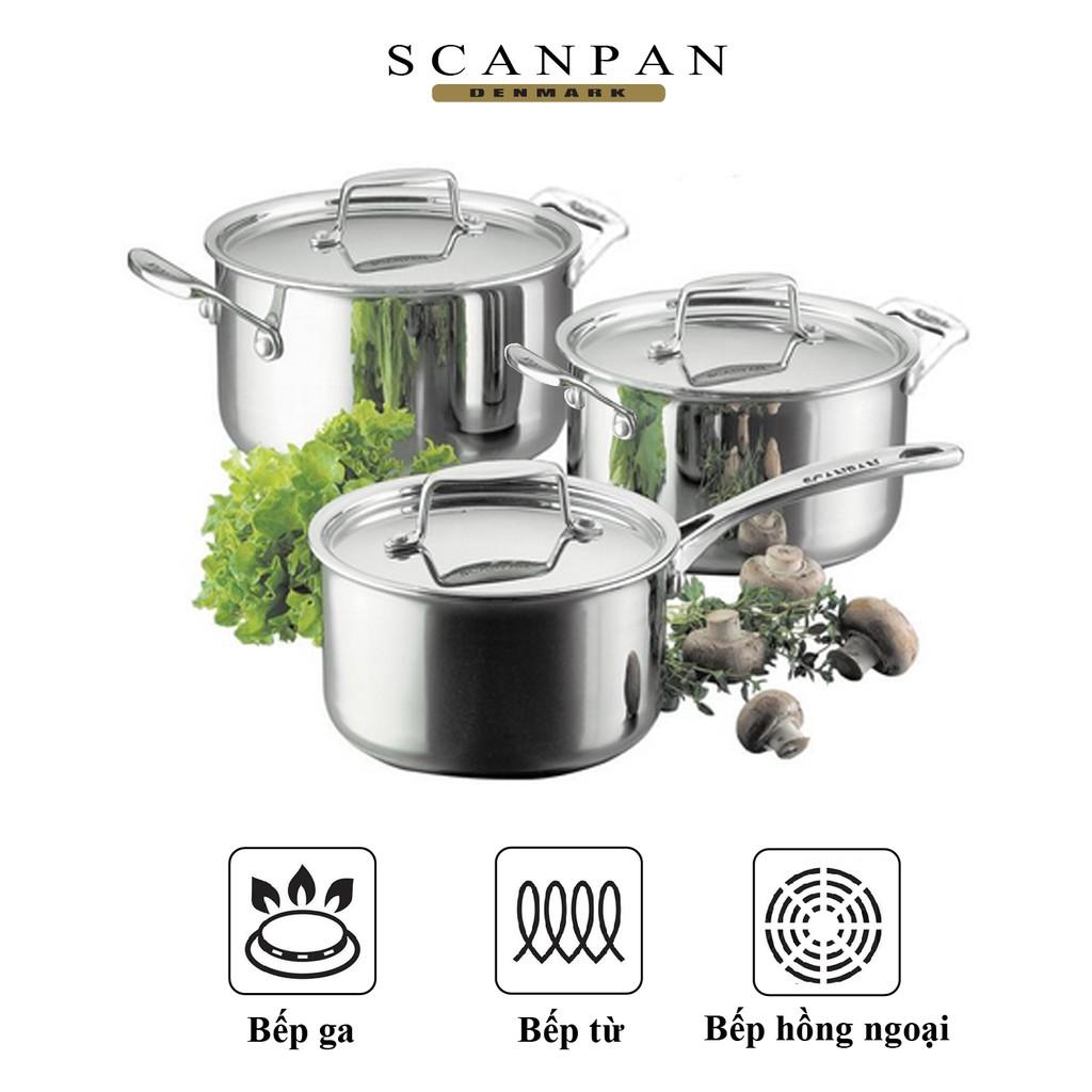 Bộ nồi inox đáy từ Scanpan Fusion 74000300, inox 18/10 đúc liền thân đáy 5 lớp, dùng bếp từ, máy rửa bát
