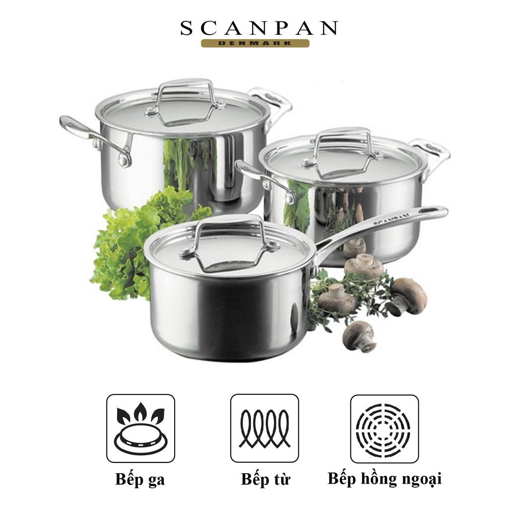 (Ảnh thật) Bộ nồi inox đáy từ Scanpan Fusion 74000300, inox 18/10 đúc liền thân đáy 5 lớp, dùng bếp từ, máy rửa bát