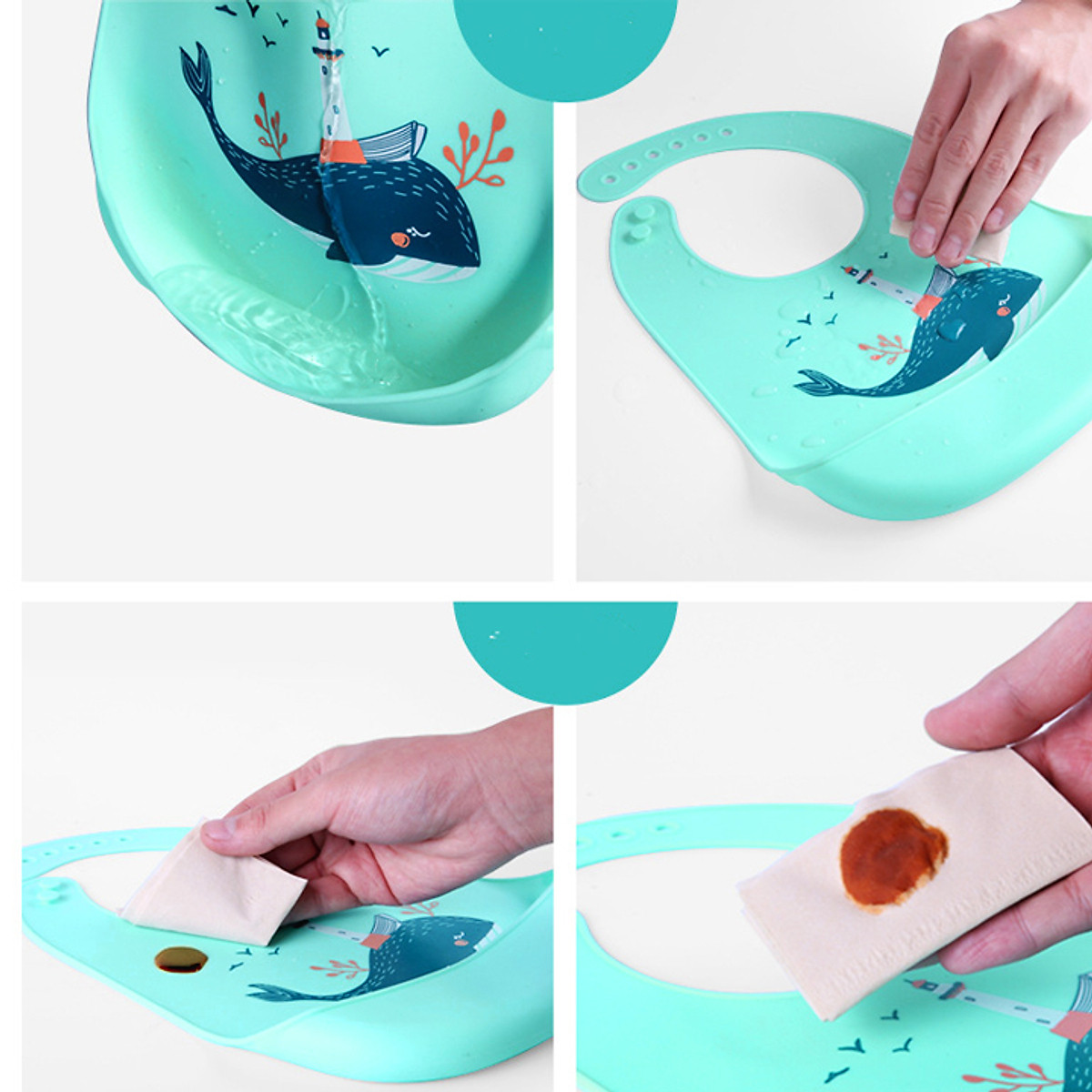 Yếm Ăn Dặm Silicone Cao Cấp Có Máng, 6 Nấc Điều Chỉnh