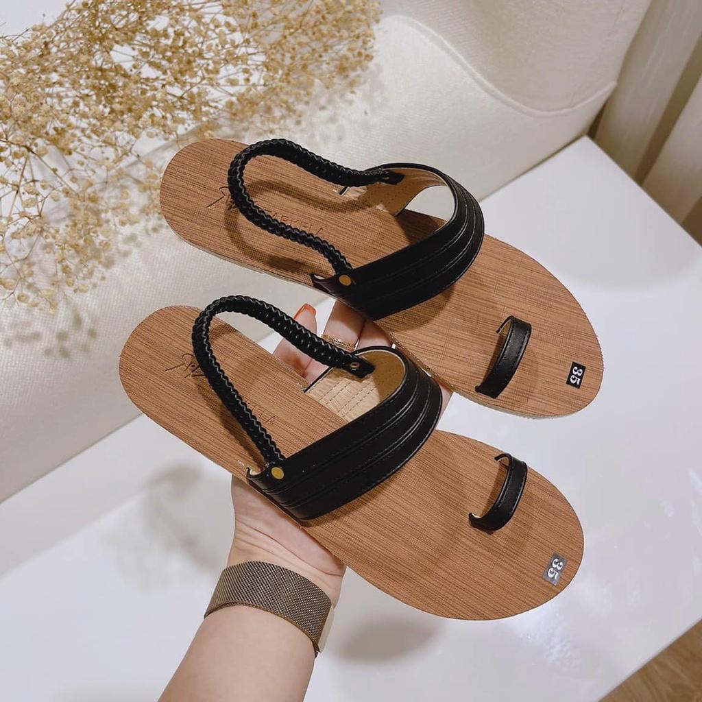 Dép nữ quai hậu, giày sandal nữ đi học xỏ ngón trơn màu đen và trắng đế bệt size từ 35 đến 39