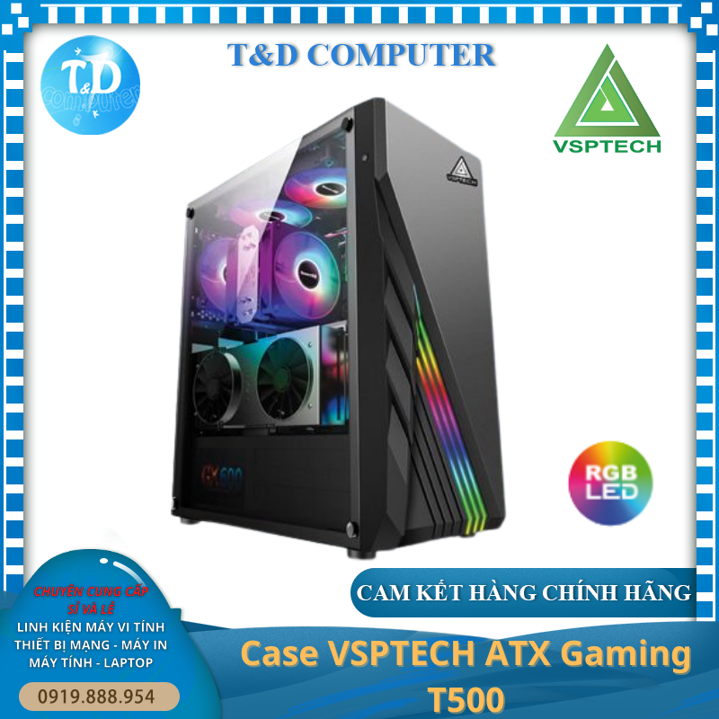 Vỏ máy tính Case VSP T500 LED (ATX/Micro ATX) Kính cường lực không FAN - Hàng chính hãng TECH VISION phân phối