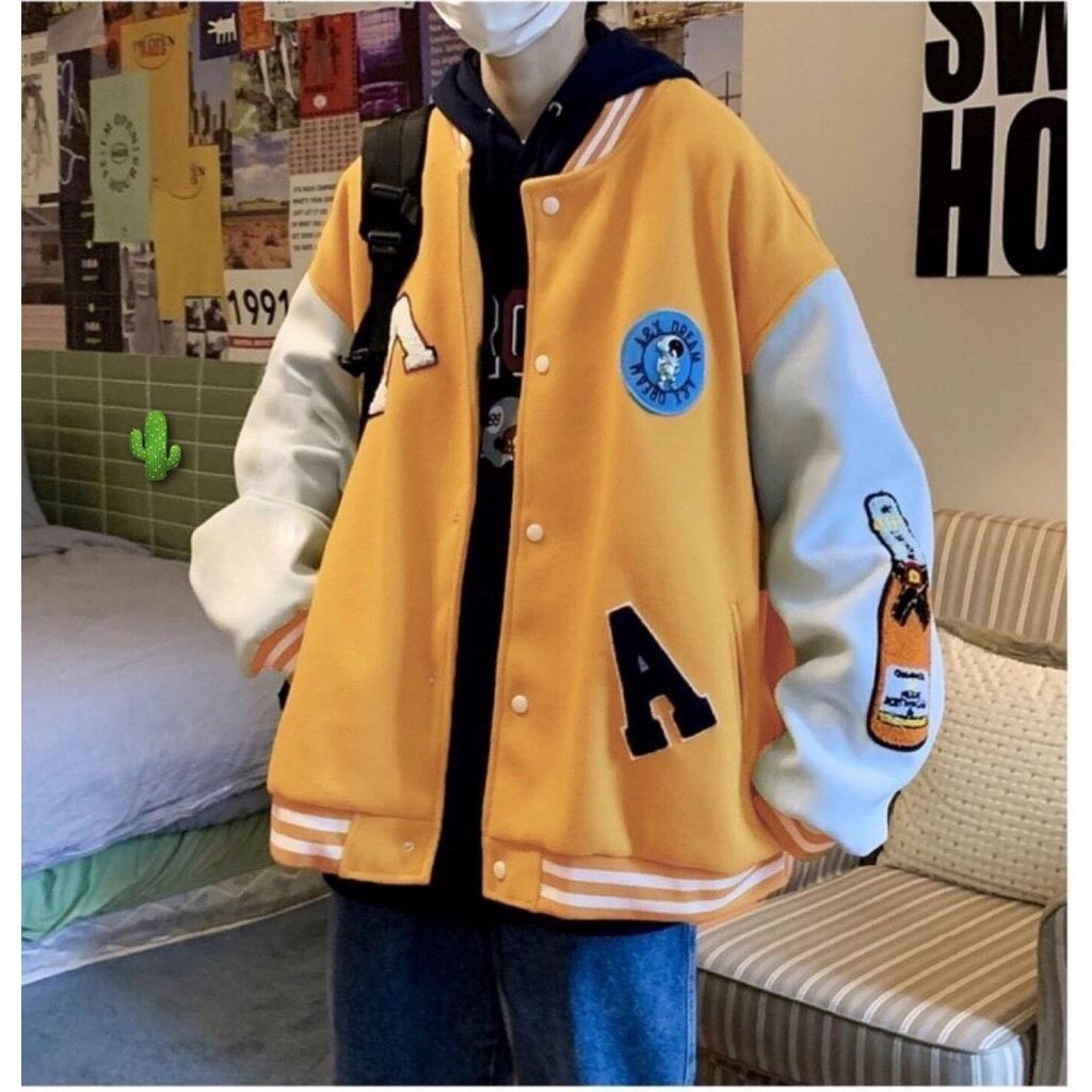 Áo Khoác Bomber Varsity Jacket in chữ A A&X in phối tay cá tính form Unisex Nam Nữ