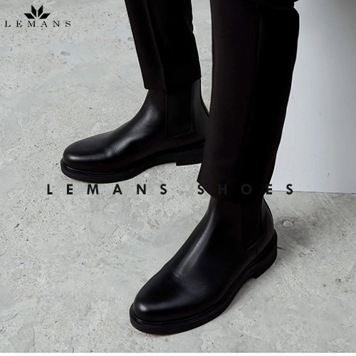 Giày da bò Chelsea Boots Black LEMANS CB66, đế Lemans cao 4cm, boot nam chelsea boot nam, bảo hành 12-24 tháng