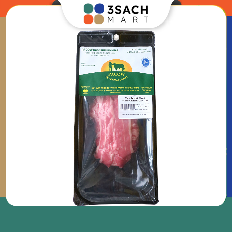 Thịt ba chỉ bò Úc Pacow - gói 250gr - Sản xuất và bảo quản theo công nghệ Úc.