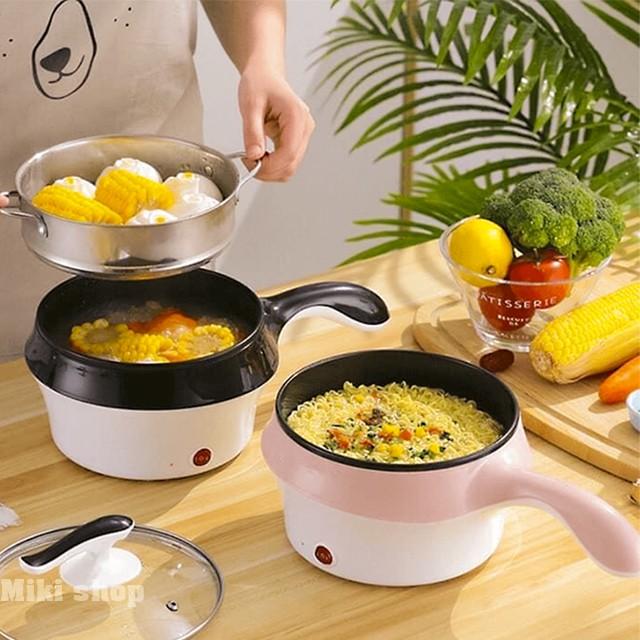 Nồi Nấu Lẩu Mì Tôm Mini Cắm Điện Đa Năng Size 18cm Tặng Kèm Nối Hấp Inox Cao Cấp