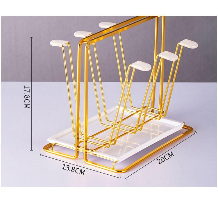 (SẴN) Giá úp cốc ly Chữ nhật khay trắng cao cấp - chất liệu inox mạ titan - Hàng xuất Âu