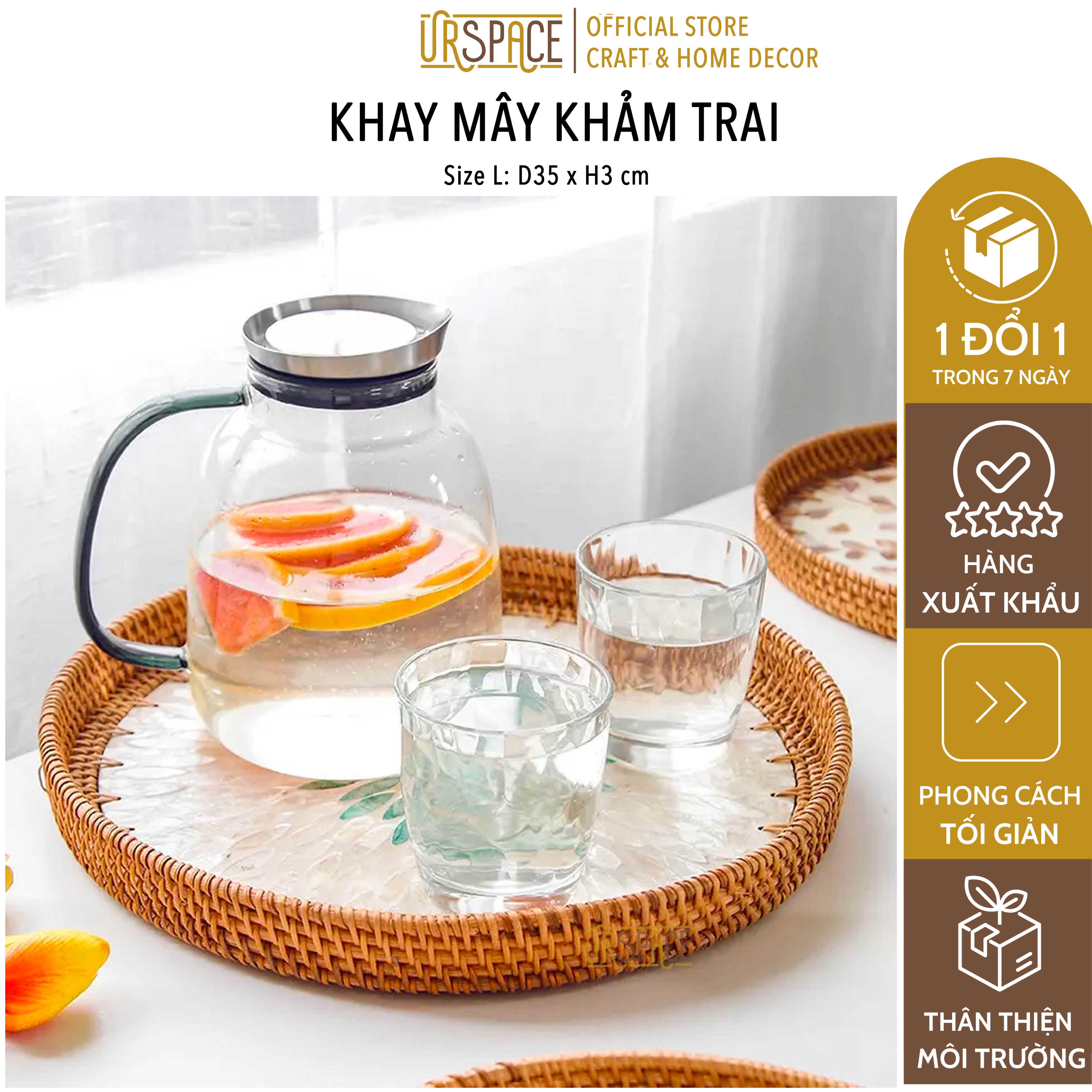 Khay khảm trai viền mây URSPACE hình tròn đựng bánh kẹo, trang trí decor/ LACQUER TRAY