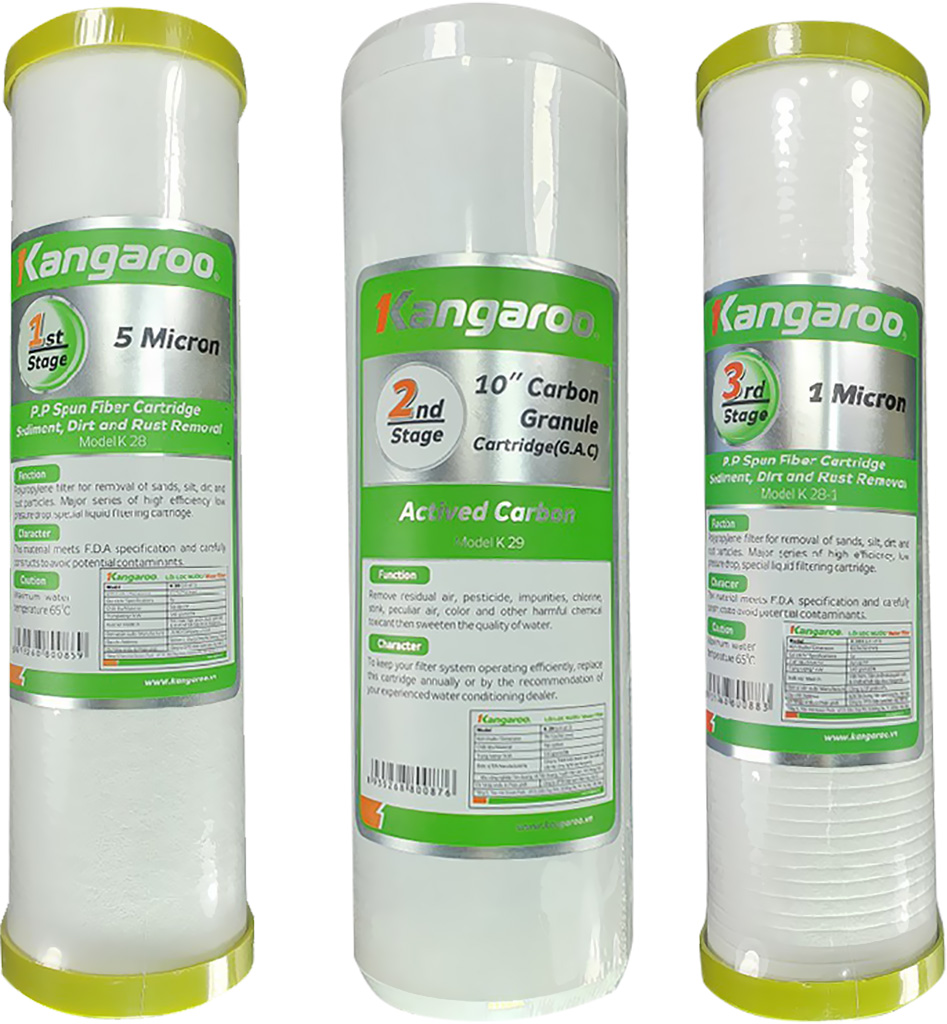 Bộ 3 Lõi Lọc sô 123 Kangaroo { Chính hãng } Lõi lọc nước Khỏi Các Cặn Bẩn Để Bảo Vệ Tuổi Thọ Màng RO