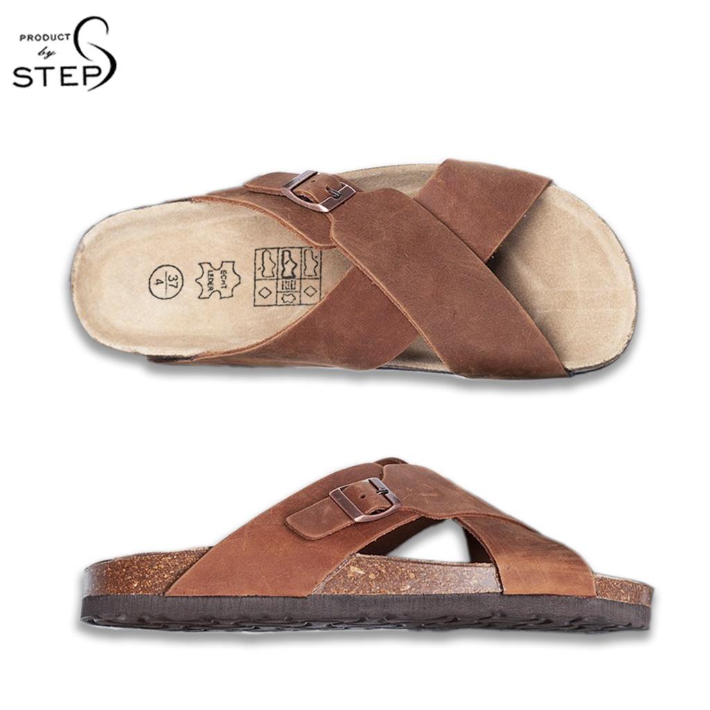 Dép đế trấu Unisex Da Quai chéo khóa