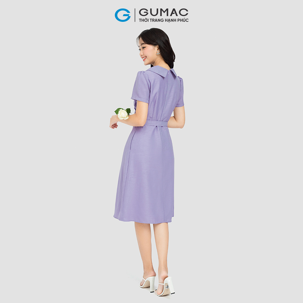 Đầm form A xếp ly eo phối dây eo GUMAC DC12054