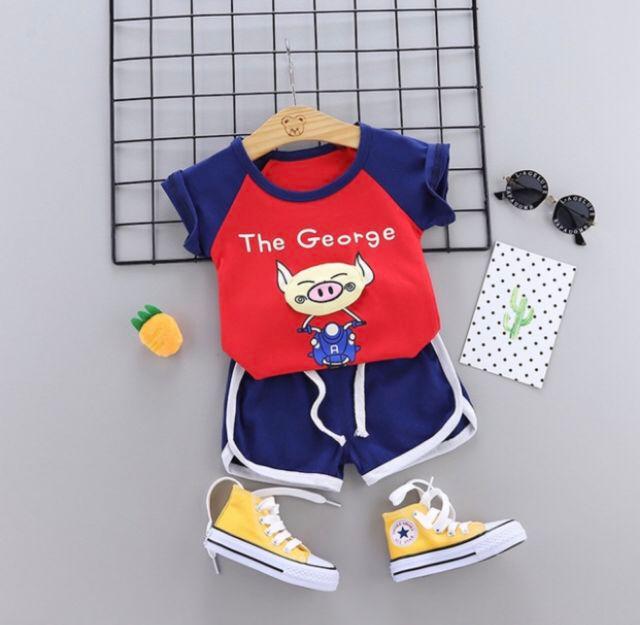 Bộ Cộc Tay Cho Bé in Hình Heo Con M43