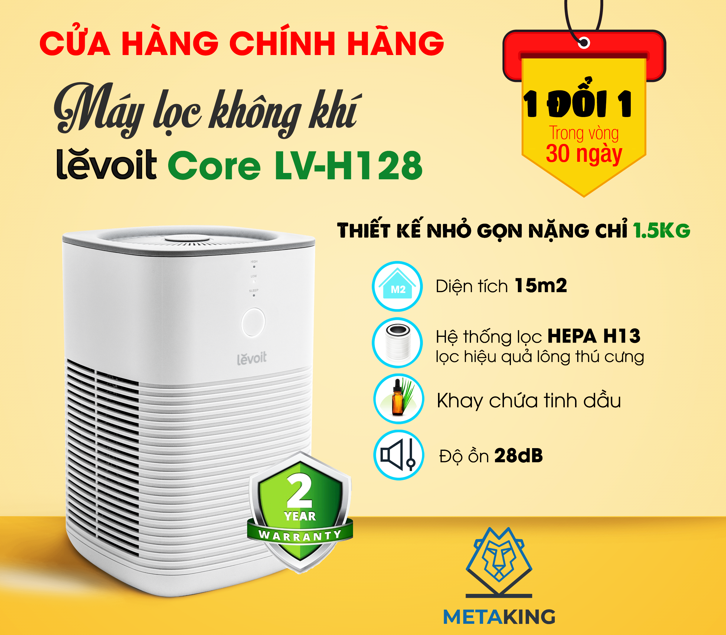 Máy Lọc Không Khí Diệt Khuẩn Levoit LV-H128 15m2 Bộ lọc HEPA 13 Lọc Bụi Mịn | Hàng Chính Hãng