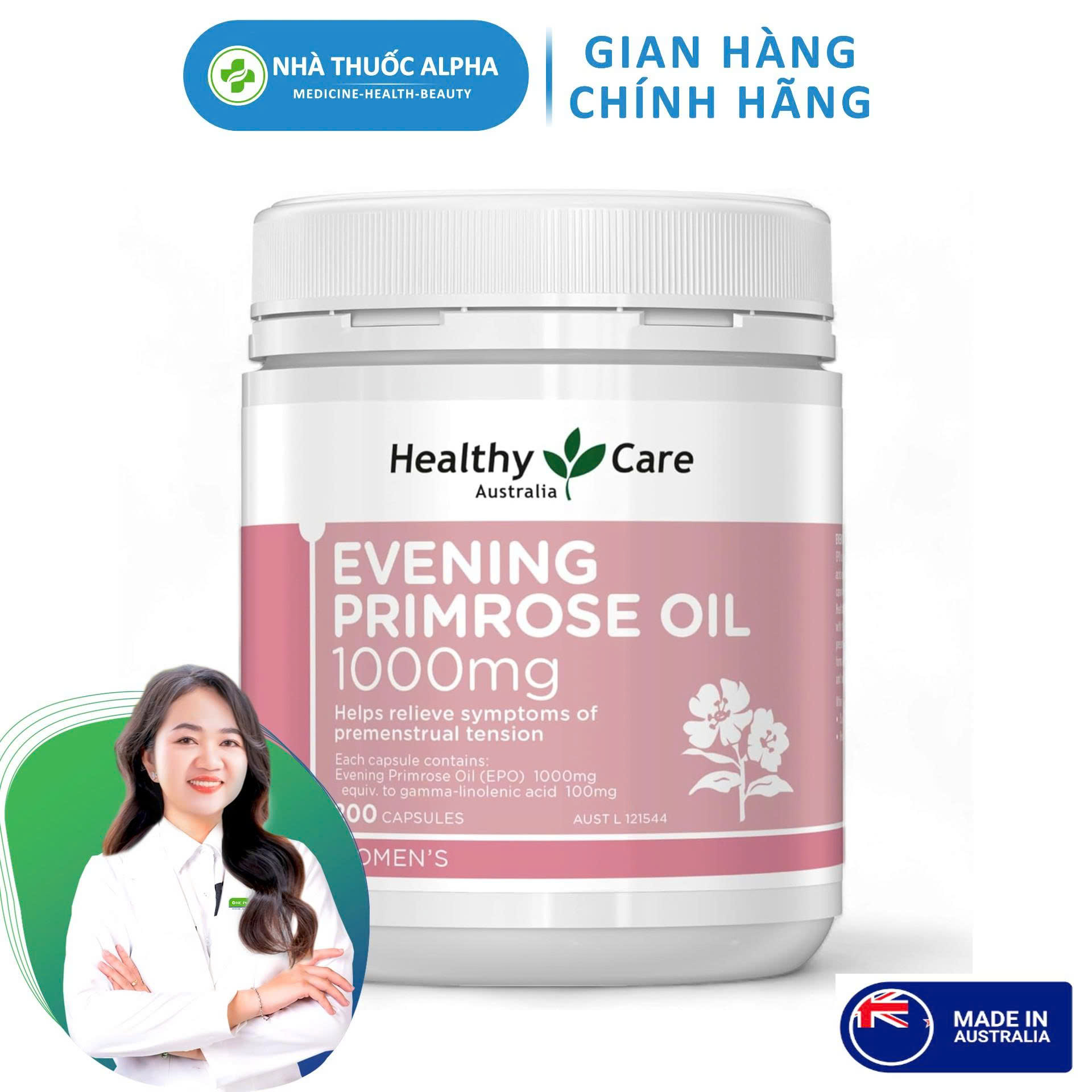 Viên Uống Tinh Dầu Hoa Anh Thảo Healthy Care Evening Primrose Oil 1000mg, 200 Viên