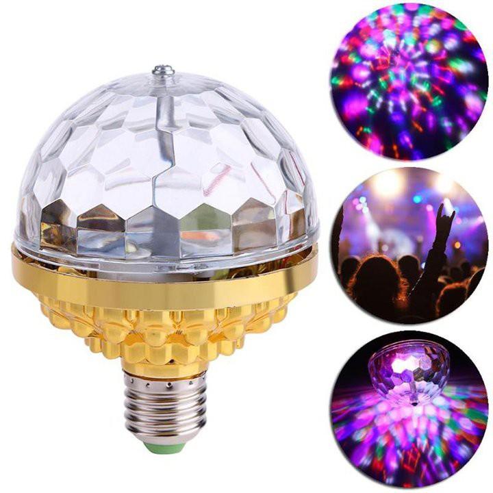 Đèn Led Quả Cầu Xoay 360 độ Pha Lê 7 Màu Hình Tròn Hiệu Ứng Tia Chớp Nhấp Nháy Theo Tiếng Nhạc