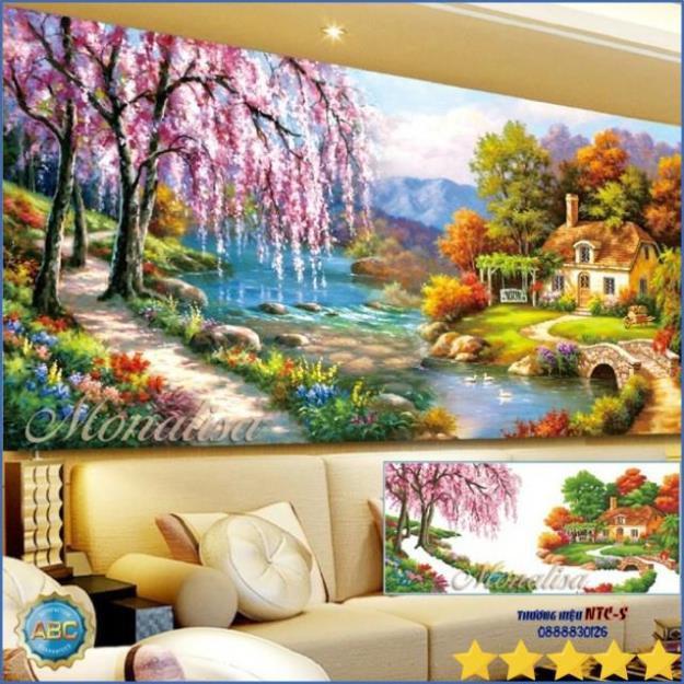 Tranh đính đá phong cảnh 160x70cm