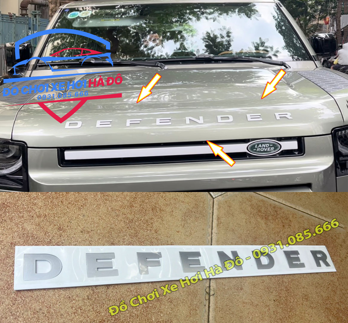 Chữ Nổi Defender Dán Nắp Capo Xe Land Rover Defender - Tem Chữ Defender Dán Capo Xe Land Rover Defender