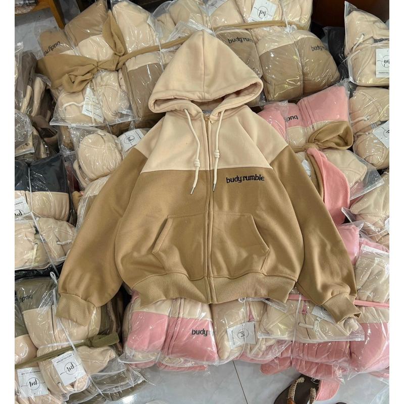 Áo khoác nỉ nỉ dệt thêu BUD cute phong cách-A2114 - Hồng Kem