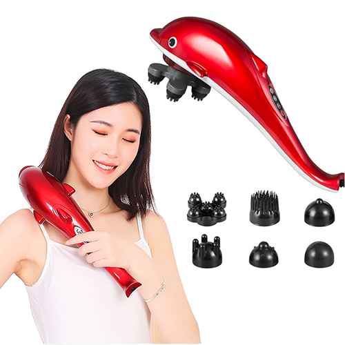 Máy massage cầm tay cá heo 6 đầu PULI PL-608B - Màu Ngẫu Nhiên, 5 kiểu rung, 6 tốc độ