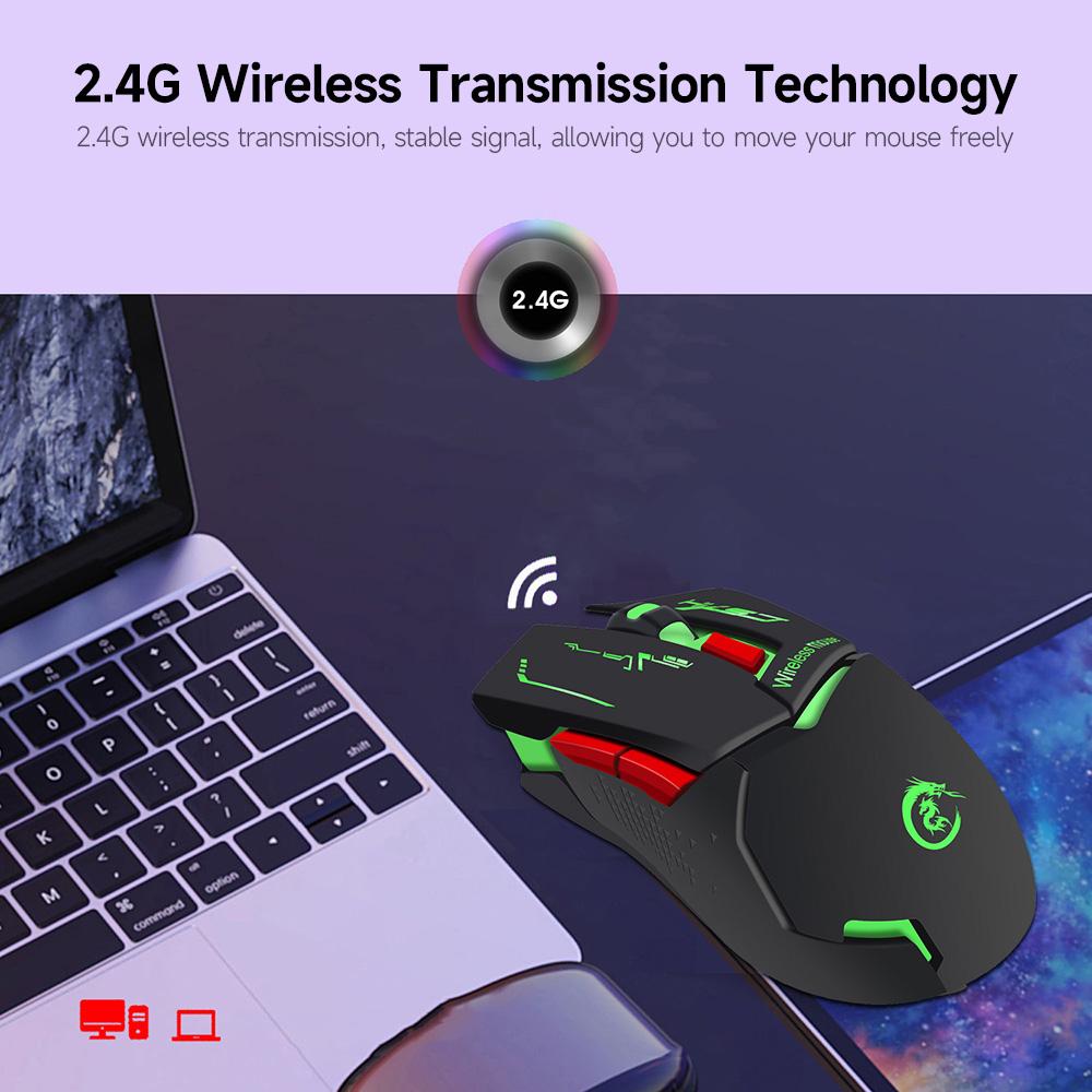 HXSJ X30 2.4G Wireless Rechargeable Mouse Ergonomic Mouse 3 Adjustable DPI Colorful Breathing Light Plug and Play Black