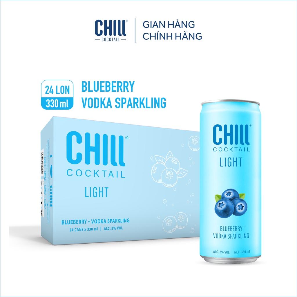 Thùng 24 lon Chill Cocktail Light vị Blueberry Vodka Sparkling 330ml/lon