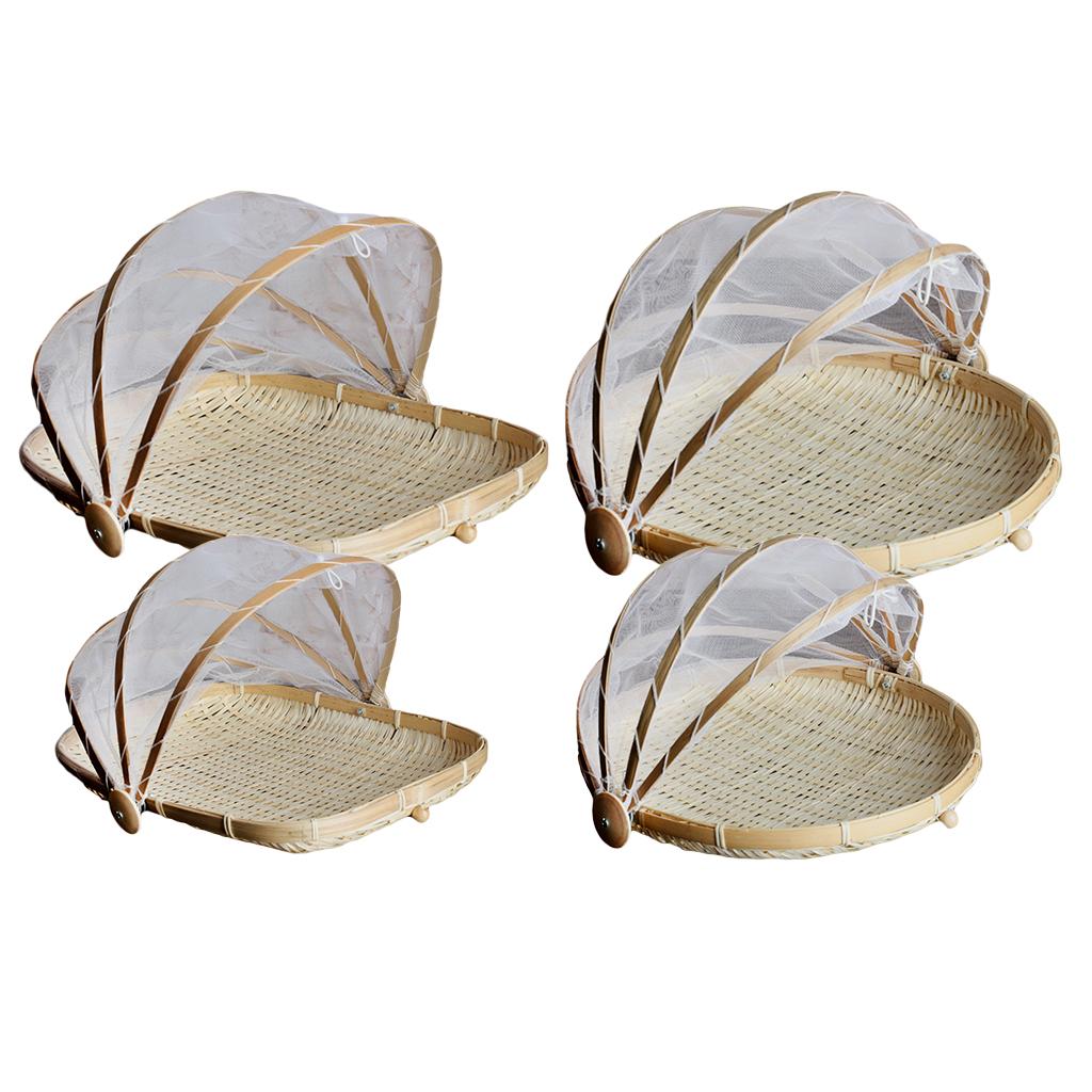 Bamboo Tent Basket Serving Food Outdoor Picnic Pop Mesh Screen Net Cover S1