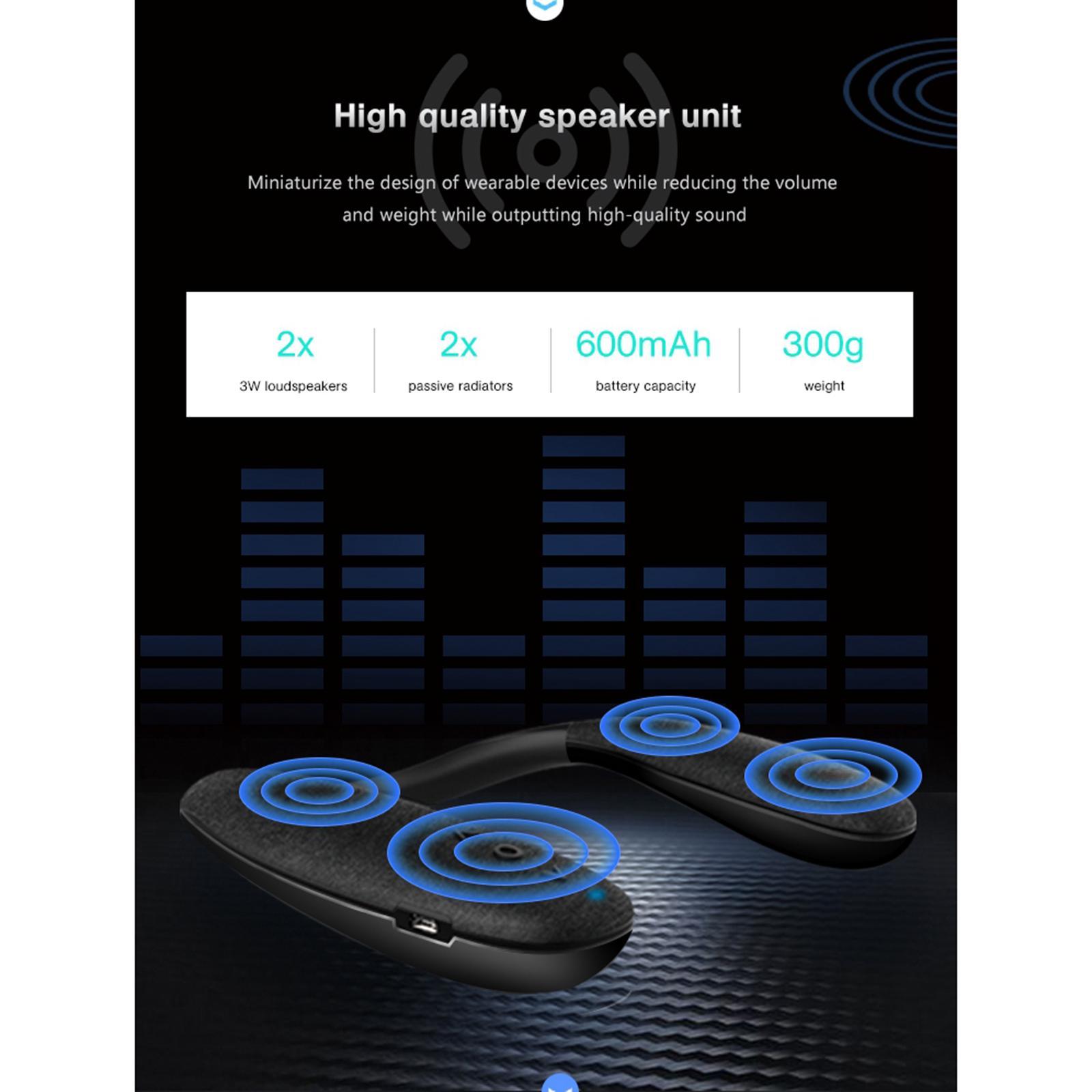 3D Stereo Sound Soft Touch Neckband Wearable Bluetooth Speakers Earphone - Black